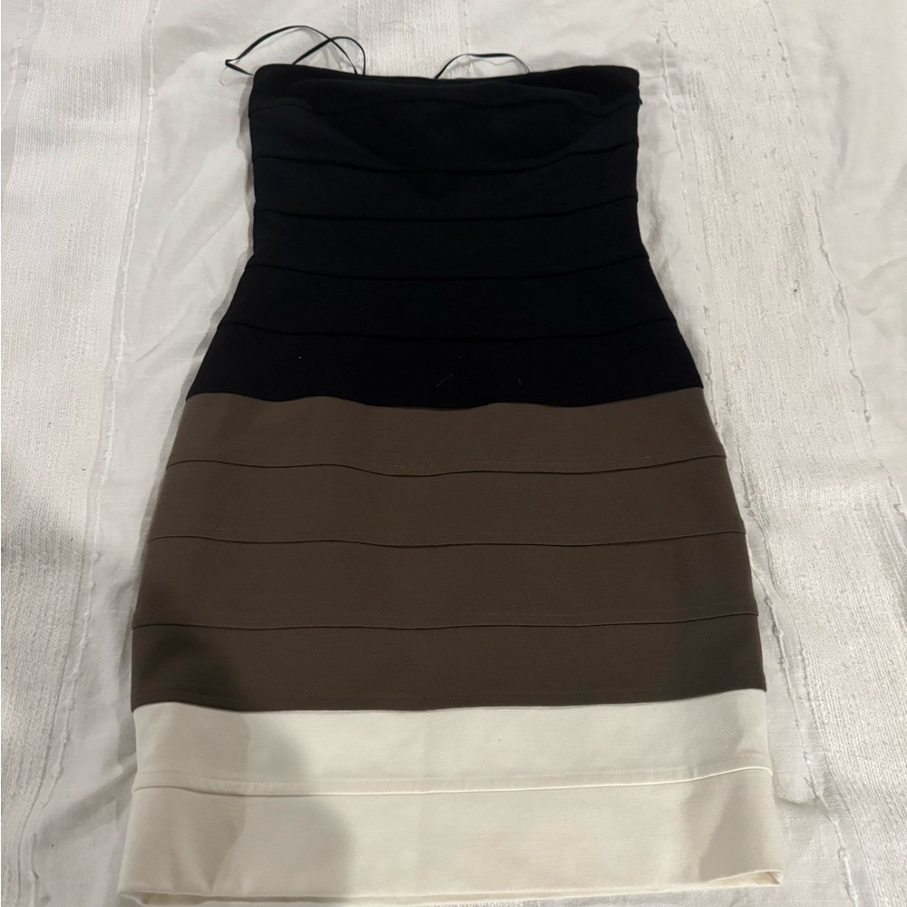 Cache Black and Brown Bodycon Cocktail Dress